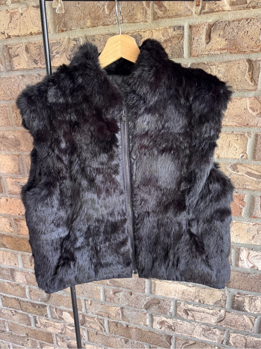 Vintage Reversible Black Rabbit Fur Vest Quilted Zip Front Women’s Size L - Picture 2 of 13